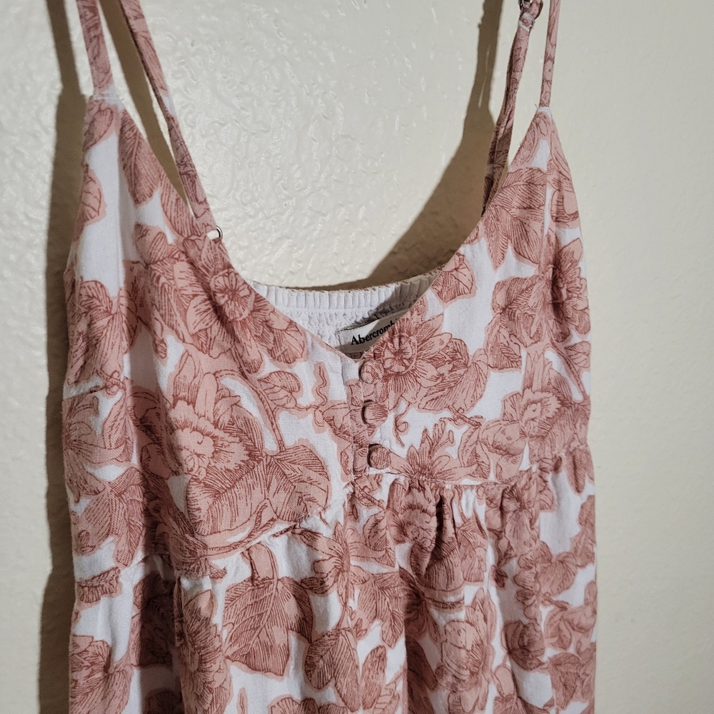 Abercrombie & Fitch | Floral Babydoll Mini Dress XS Linen Blend Bohemian Fairy - Picture 4 of 9